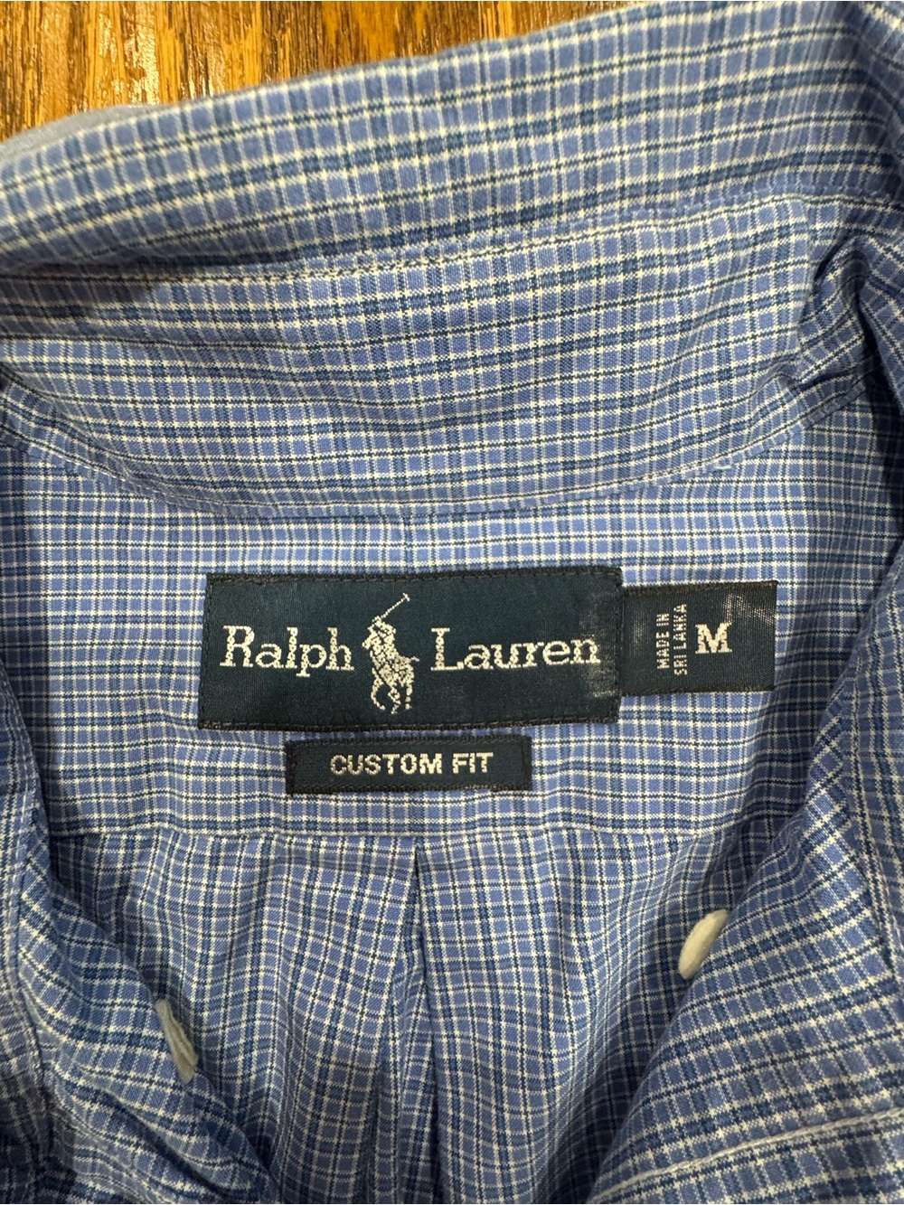 Ralph Lauren Blue & White Check Custom Fit Button-Down Shirt